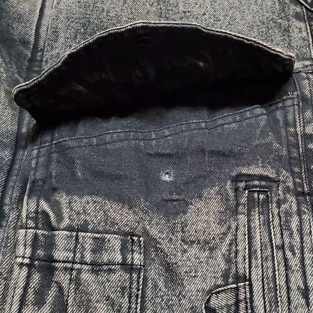 Rare Vintage 80s New Wave Todays News  Black Acid Wash Denim Puffer Jacket - Picture 4 of 14